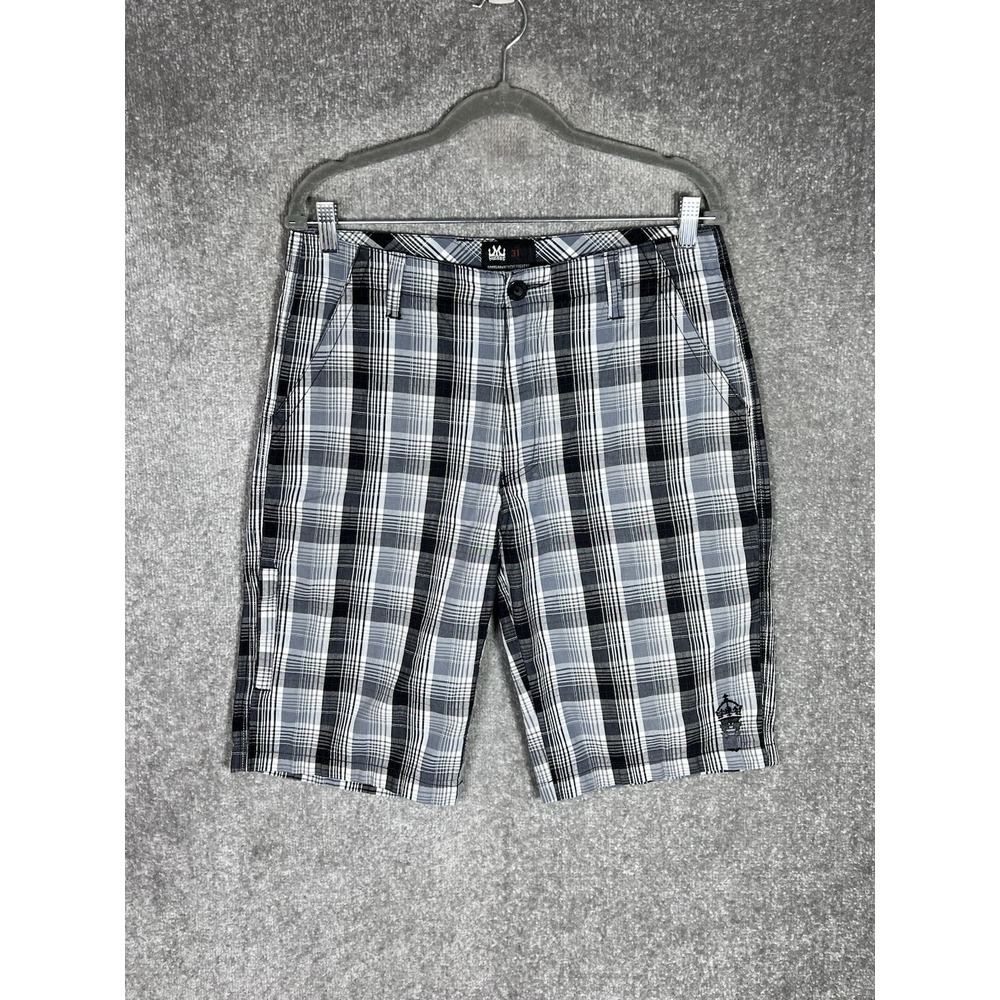 Micros Y2K‎ Plaid Shorts Mens Sz 31 Black Gray Pockets Streetwear Bermuda Cargo